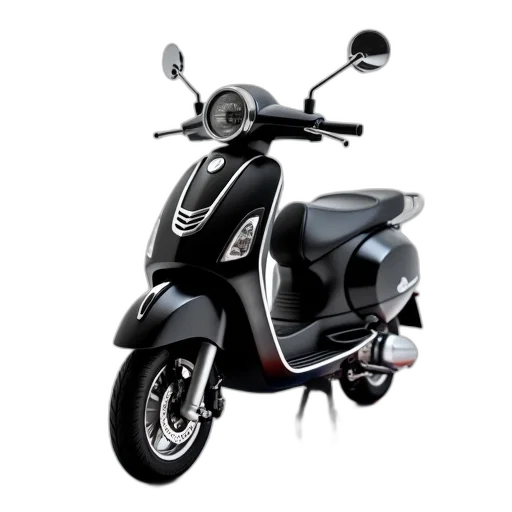3d render, photorealistic, black, silver, scooter, sleek, design, front transparent PNG cut-out
