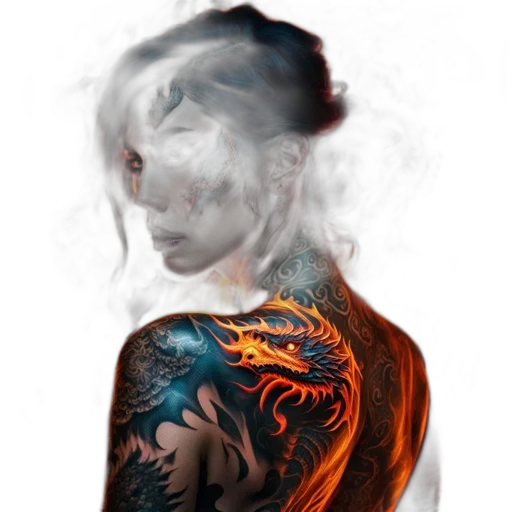 dragon, mask, face, dress, fantasy art, photorealistic, concept art, cyberpunk transparent PNG cut-out