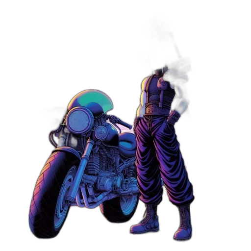 robot, weapon, jacket, mask, concept art, cyberpunk, vaporwave, pixel art transparent PNG cut-out