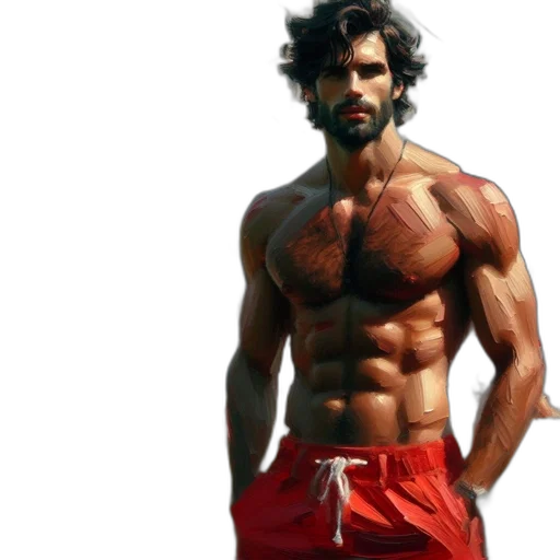 photorealistic, fantasy art, oil painting, concept art, red, male, figure, stands transparent PNG cut-out