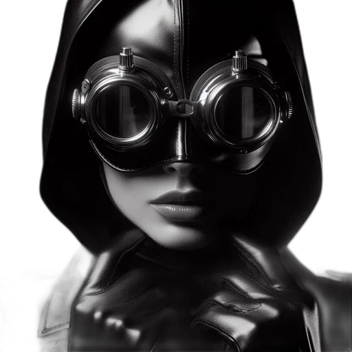 mask, face, robot, jacket, comic book art, concept art, cyberpunk, photorealistic transparent PNG cut-out