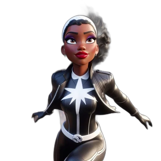 jacket, concept art, comic book art, 3d render, cartoon, animated, woman, black transparent PNG cut-out