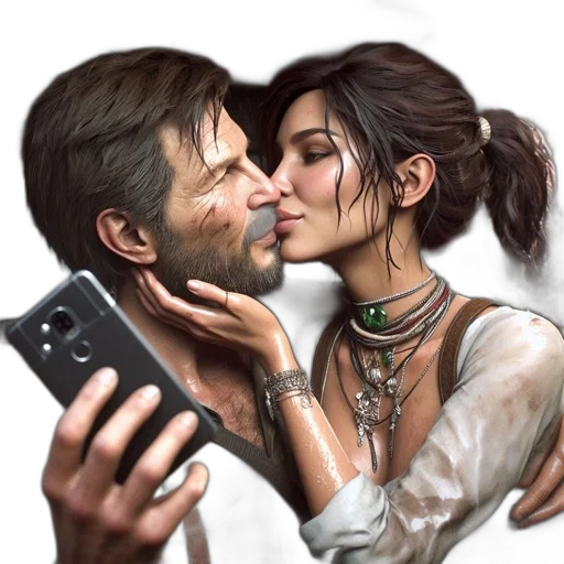 photorealistic, concept art, fantasy art, cyberpunk, man, woman, share, romantic transparent PNG cut-out