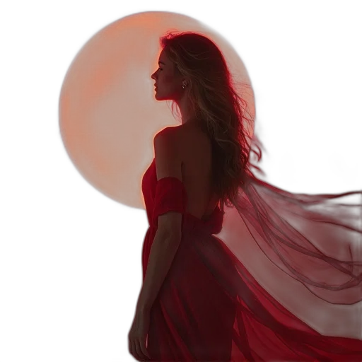 dress, photorealistic, concept art, fantasy art, oil painting, outer space, sunset, red transparent PNG cut-out