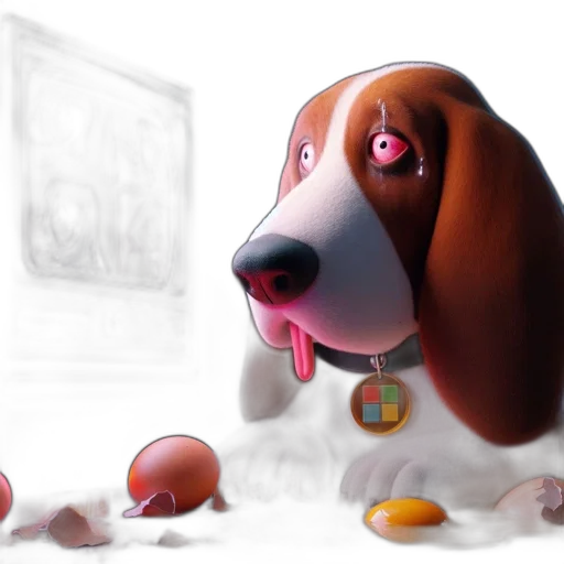 concept art, photorealistic, 3d render, oil painting, fog, animated, basset, hound transparent PNG cut-out