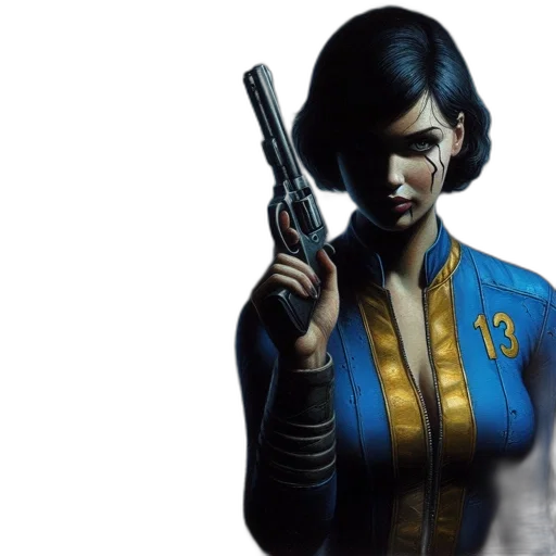 concept art, comic book art, cyberpunk, female, character, wearing, blue, gold transparent PNG cut-out