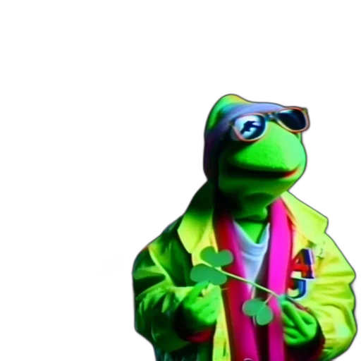 jacket, staff, animal, creature, vaporwave, 3d render, neon lights, neon transparent PNG cut-out