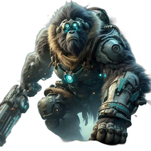 creature, animal, weapon, staff, concept art, fantasy art, blue, mechanically-enhanced transparent PNG cut-out