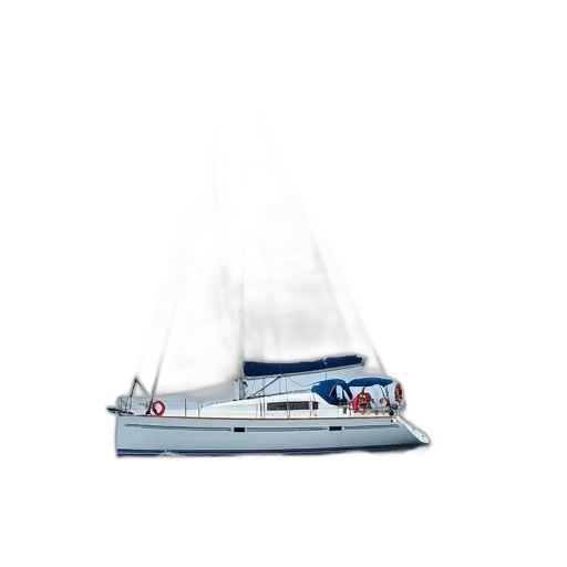 3d render, photorealistic, concept art, white, sailboat, blue, stripe, floating transparent PNG cut-out
