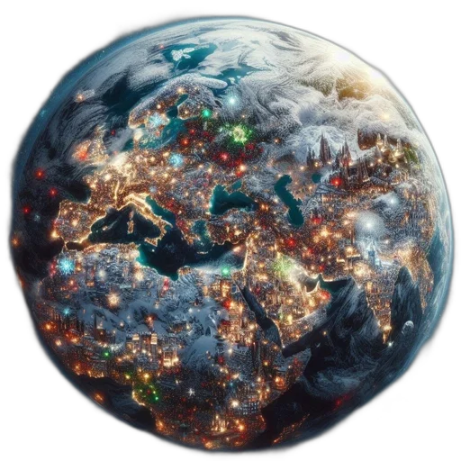 outer space, aerial, view, earth, shows, distinct, continents, shining transparent PNG cut-out