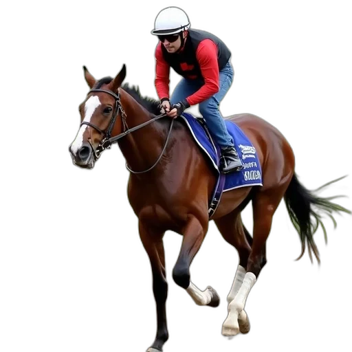 animal, jockey, riding, brown, horse, white, face, legs transparent PNG cut-out