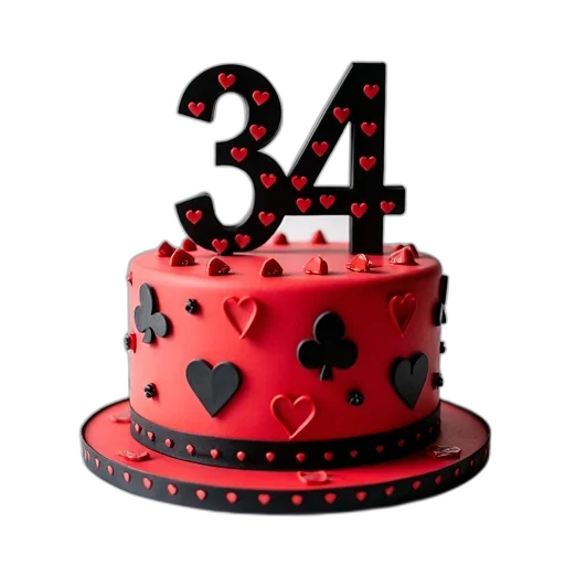 3d render, birthday, cake, red, black, color, scheme, featuring transparent PNG cut-out