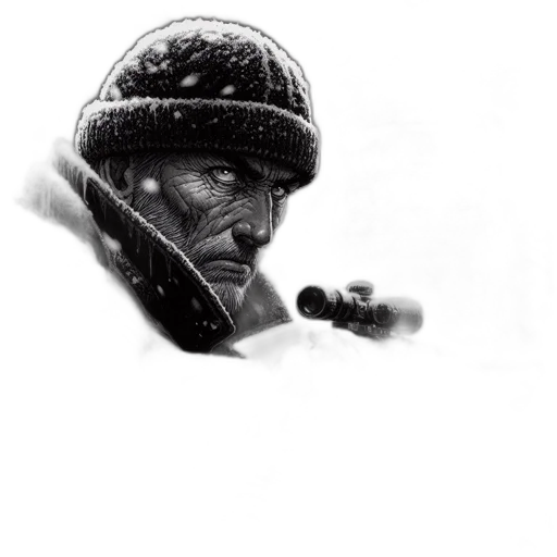 face, hat, jacket, weapon, concept art, photorealistic, comic book art, pencil sketch transparent PNG cut-out
