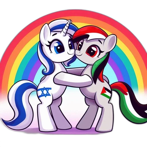 cartoon, pixel art, two, anthropomorphic, ponies, one, resembling, israeli transparent PNG cut-out