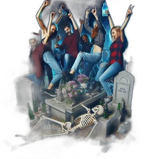 concept art, pixel art, comic book art, 3d render, lit-up, graveyard, group, young transparent PNG cut-out