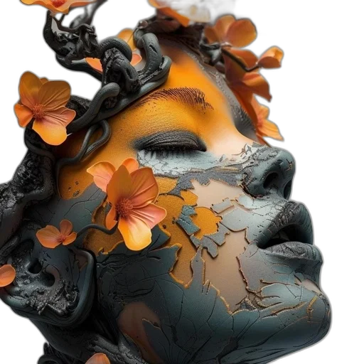 mask, crown, face, flower, photorealistic, 3d render, fantasy art, concept art transparent PNG cut-out