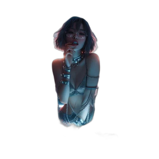 jewelry, dress, robot, creature, concept art, cyberpunk, pixel art, vaporwave transparent PNG cut-out