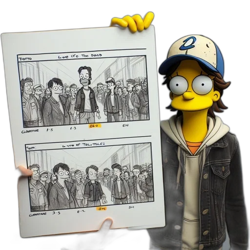 jacket, cartoon, concept art, comic book art, hand, holds, storyboard, scene transparent PNG cut-out