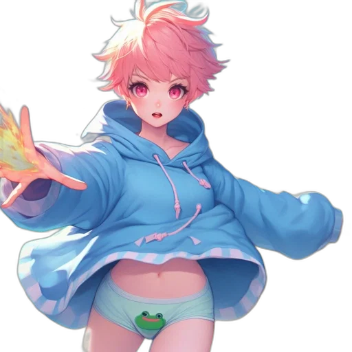jacket, staff, weapon, creature, concept art, anime, vaporwave, pixel art transparent PNG cut-out