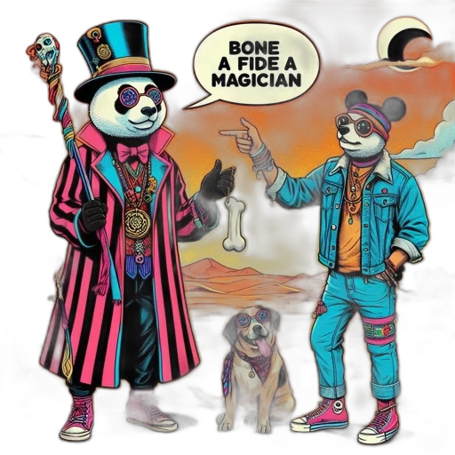 mask, concept art, comic book art, two, anthropomorphic, animals, panda, staff transparent PNG cut-out