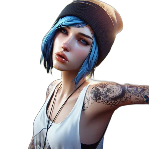 face, hat, jacket, concept art, photorealistic, cyberpunk, fantasy art, blue transparent PNG cut-out