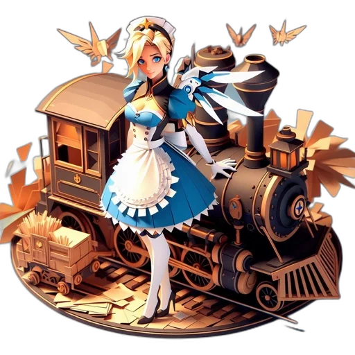 staff, concept art, fantasy art, pixel art, cartoon, illustration, presents, girl transparent PNG cut-out