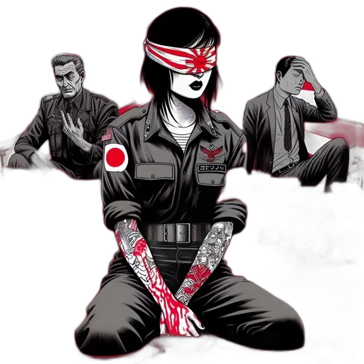 weapon, comic book art, concept art, cyberpunk, cartoon, red, three, individuals transparent PNG cut-out