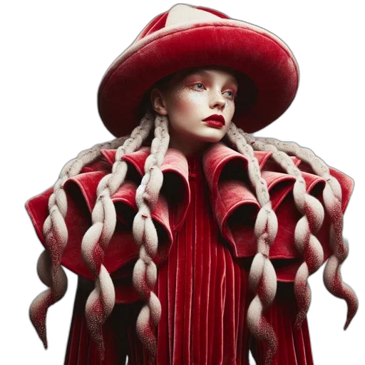 hat, hair, dress, jacket, concept art, 3d render, photorealistic, fantasy art transparent PNG cut-out