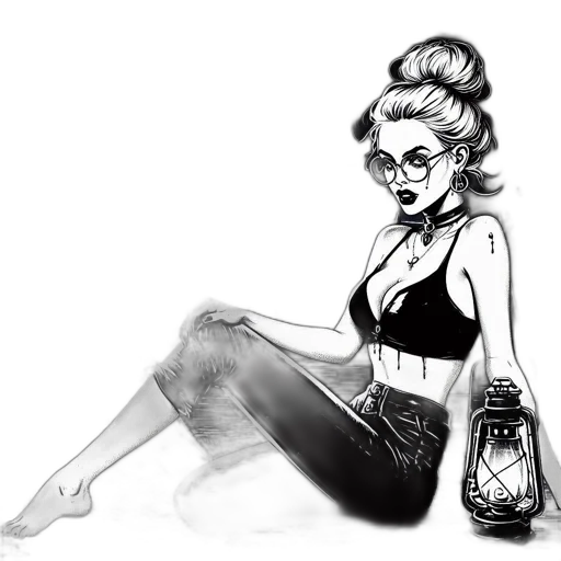 dress, bottle, cartoon, comic book art, concept art, fantasy art, neon lights, monochrome transparent PNG cut-out