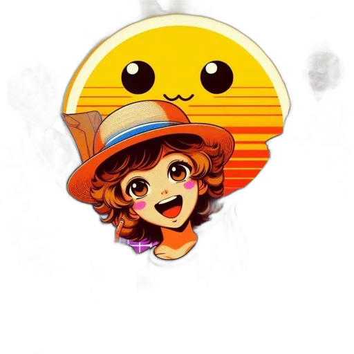 hat, staff, face, cartoon, anime, pixel art, comic book art, cheerful transparent PNG cut-out