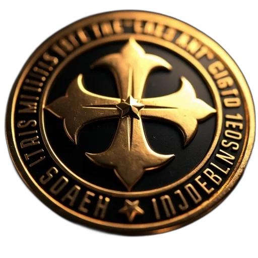staff, jewelry, 3d render, close-up, image, golden, circular, badge transparent PNG cut-out