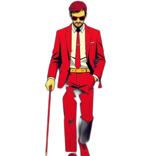 staff, jacket, concept art, comic book art, pixel art, cartoon, red, sharply transparent PNG cut-out