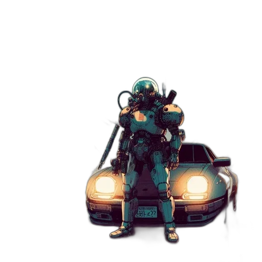 robot, car, weapon, creature, concept art, cyberpunk, pixel art, 3d render transparent PNG cut-out
