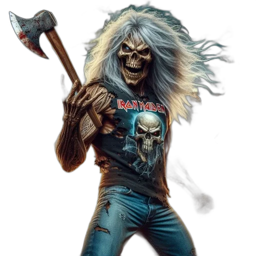 concept art, comic book art, fantasy art, skeletal, figure, flowing, hair, iron transparent PNG cut-out