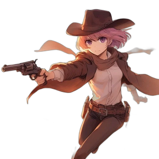 weapon, staff, hat, jacket, anime, concept art, pixel art, cartoon transparent PNG cut-out