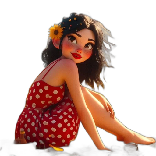 dress, flower, jewelry, photorealistic, cartoon, concept art, fantasy art, sunset transparent PNG cut-out