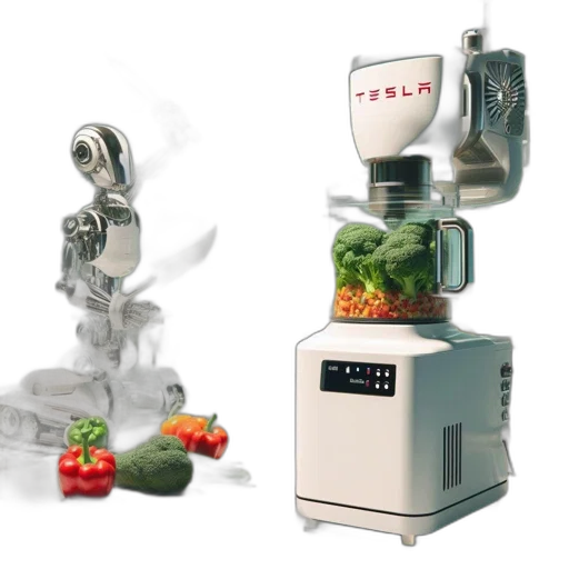 robot, food, image, features, futuristic, kitchen, scene, where transparent PNG cut-out