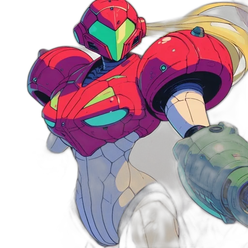 weapon, robot, mask, jacket, concept art, vaporwave, 3d render, anime transparent PNG cut-out