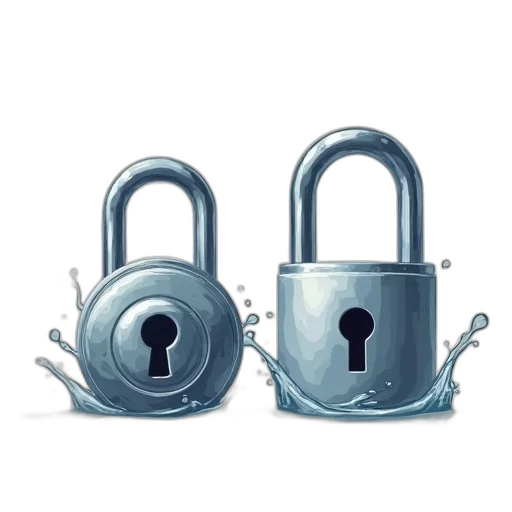 digital, illustration, two, padlocks, water, droplet, effect, around transparent PNG cut-out