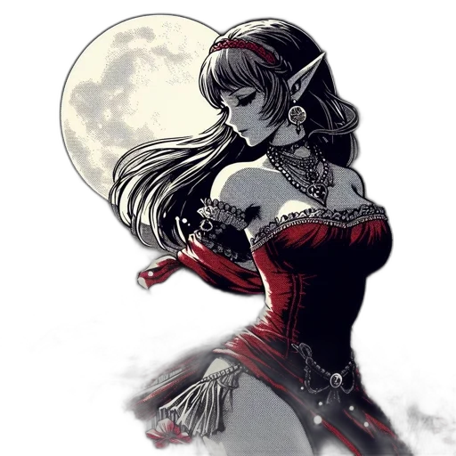 dress, mask, fantasy art, comic book art, concept art, anime, red, dark transparent PNG cut-out