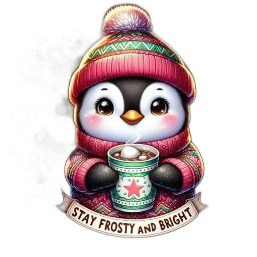 3d render, pixel art, fantasy art, concept art, festive, penguin, knitted, hat transparent PNG cut-out