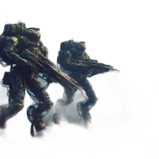 robot, weapon, creature, concept art, 3d render, fantasy art, watercolor, fog transparent PNG cut-out