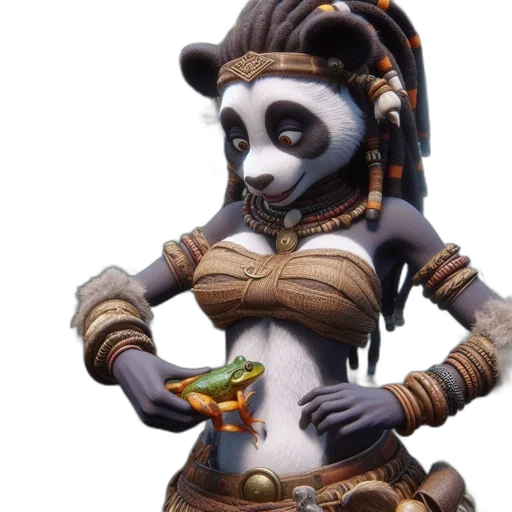 staff, animal, creature, mask, concept art, fantasy art, 3d render, panda-humanoid transparent PNG cut-out