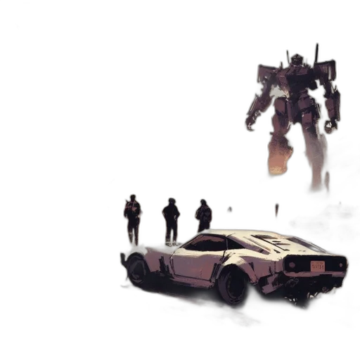 robot, car, weapon, concept art, 3d render, pixel art, comic book art, fog transparent PNG cut-out