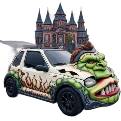 car, concept art, fantasy art, 3d render, photorealistic, artistic, shaped, large transparent PNG cut-out