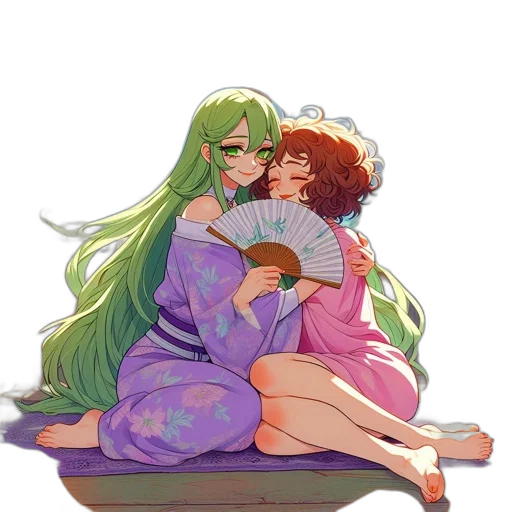 pixel art, watercolor, anime, concept art, green, pastel, colorful, two transparent PNG cut-out