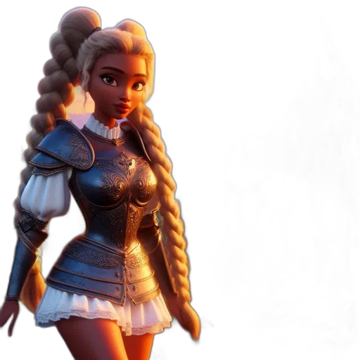 3d render, concept art, fantasy art, anime, pastel, armored, female, animated transparent PNG cut-out