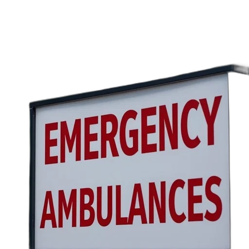 close-up, view, sign, words, emergency, ambulances, large, bold transparent PNG cut-out