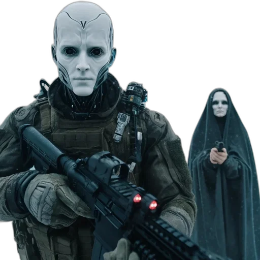 concept art, comic book art, cyberpunk, 3d render, image, features, humanoid, figure transparent PNG cut-out