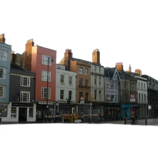 building, 3d render, photorealistic, concept art, city street, row, colorful, buildings transparent PNG cut-out